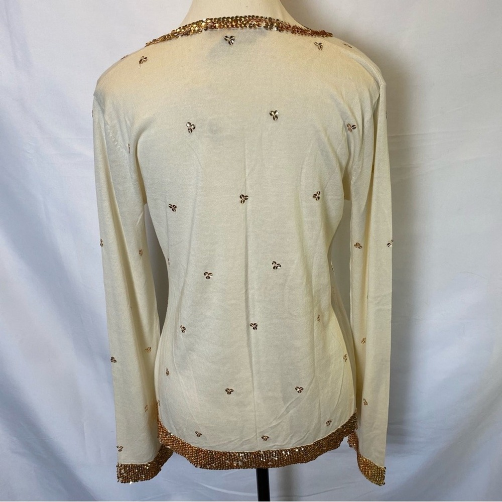 BCBGMaxAzria Sequined Long Sleeve Blouse Women's Medium‎ Silk Cotton Blend Top - Picture 5 of 10